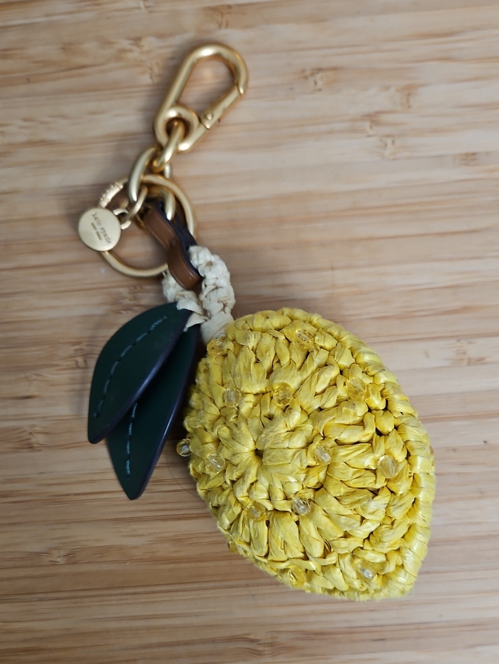 kate spade Yellow Straw Lemon Key & Card Holder Charm with Green Leaves